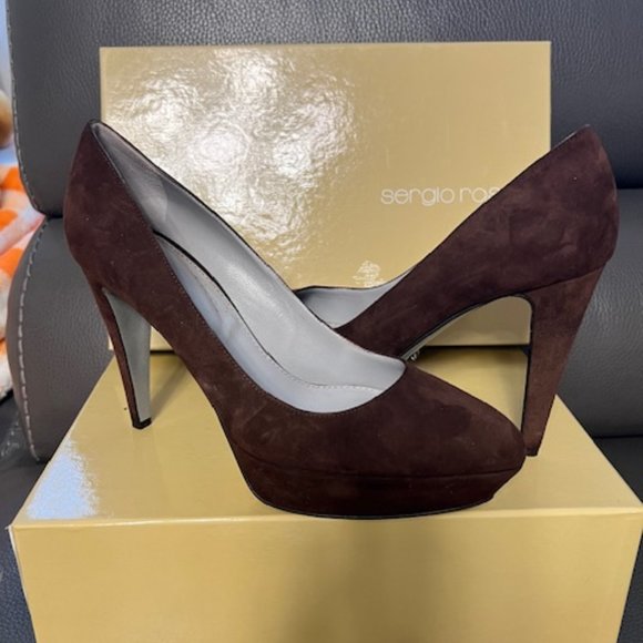 Sergio Rossi Suede Platform Pump Brown 38,5 - Picture 2 of 6